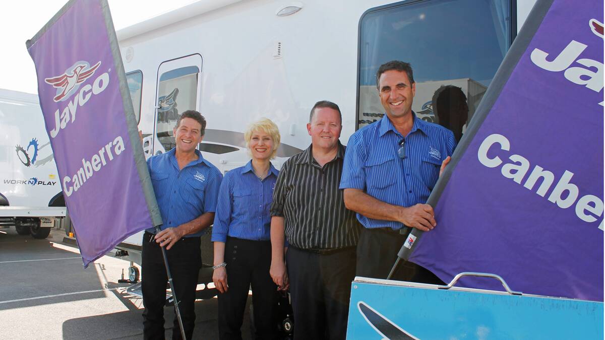 (From left): Jayco Canberra staff Roy Lustri, Fariba Kabiri, national service manager Paul Morgan and Frank Lustri.