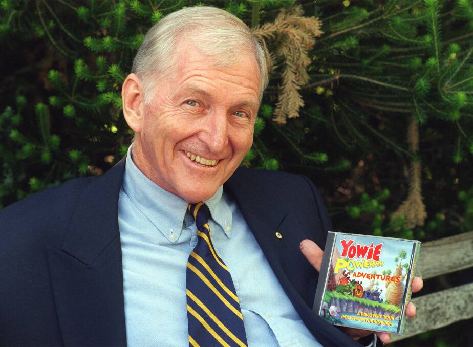 Bryce Courtnay holding a 'Yowie' CD.ROM. Photo: Fairfax Archive