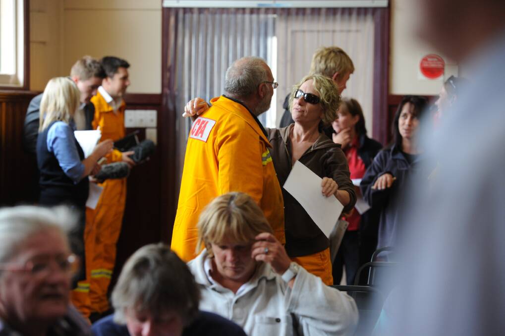 Community meeting at Snake Valley Community hall in the aftermarth of yesterdays fire in Carngham near Ballarat. Photo: Wayne Taylor