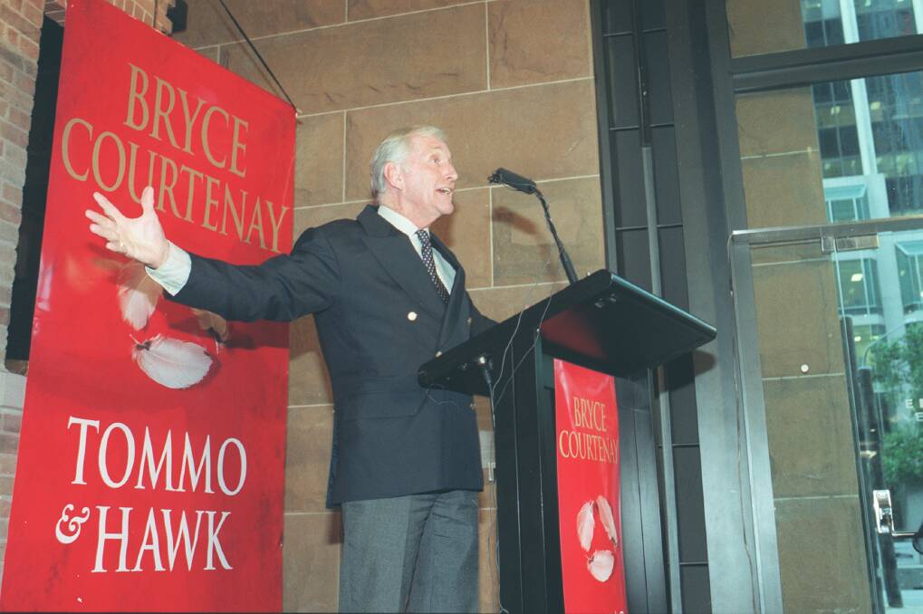 Bryce Courtenay at the launch of his new book Tommo and Hawk. Photo: Nick Moir