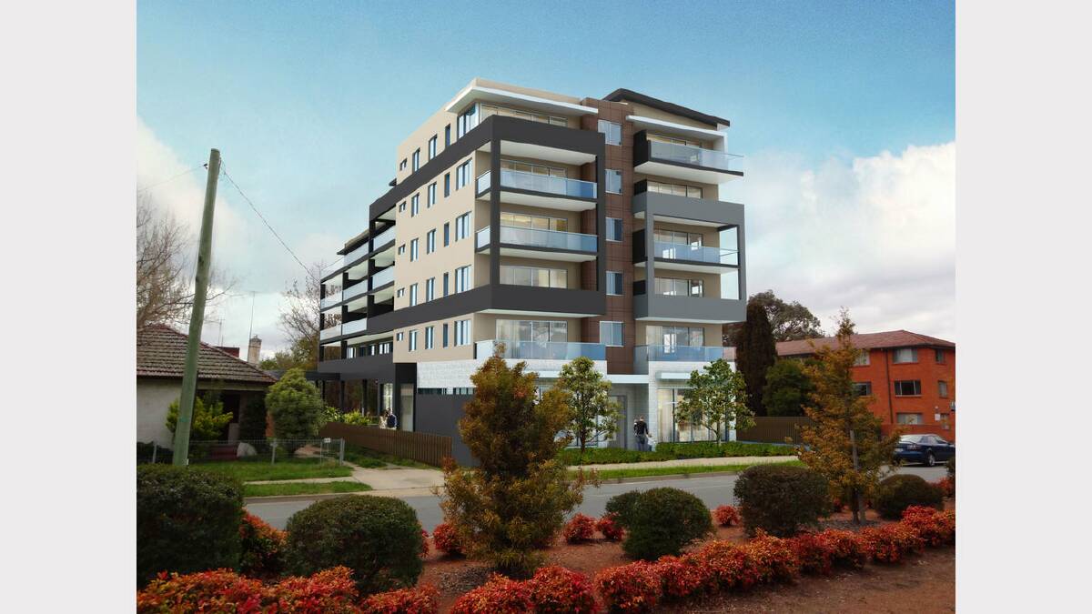 An artist's impression of the multi-use apartment block to be built across from Queanbeyan Park. Photo: Paul Tilse Architects.