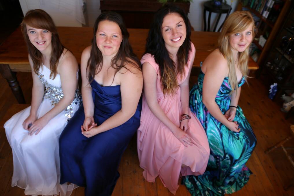 Queanbeyan High School year 12 students Stephanie Rayment, Amy Birtles, Jessie Mitchell and Katherine O'Brien in their formal frocks.