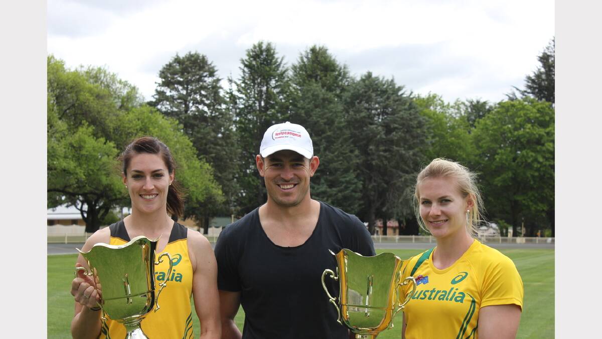Canberra Raiders captain Terry Campese and Olympians Lauren Boden (left) and Melissa Breen are lending their support to this year's bumper Queanbeyan Gift.