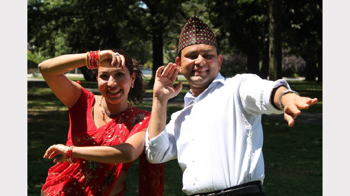 Anjana Khaniya wearing a sari and Yudaraj Khaniya wearing a traditional Nepali hat, a topi are looking forward to performing at this year's Carnivale Multicutural Festival for the first time.