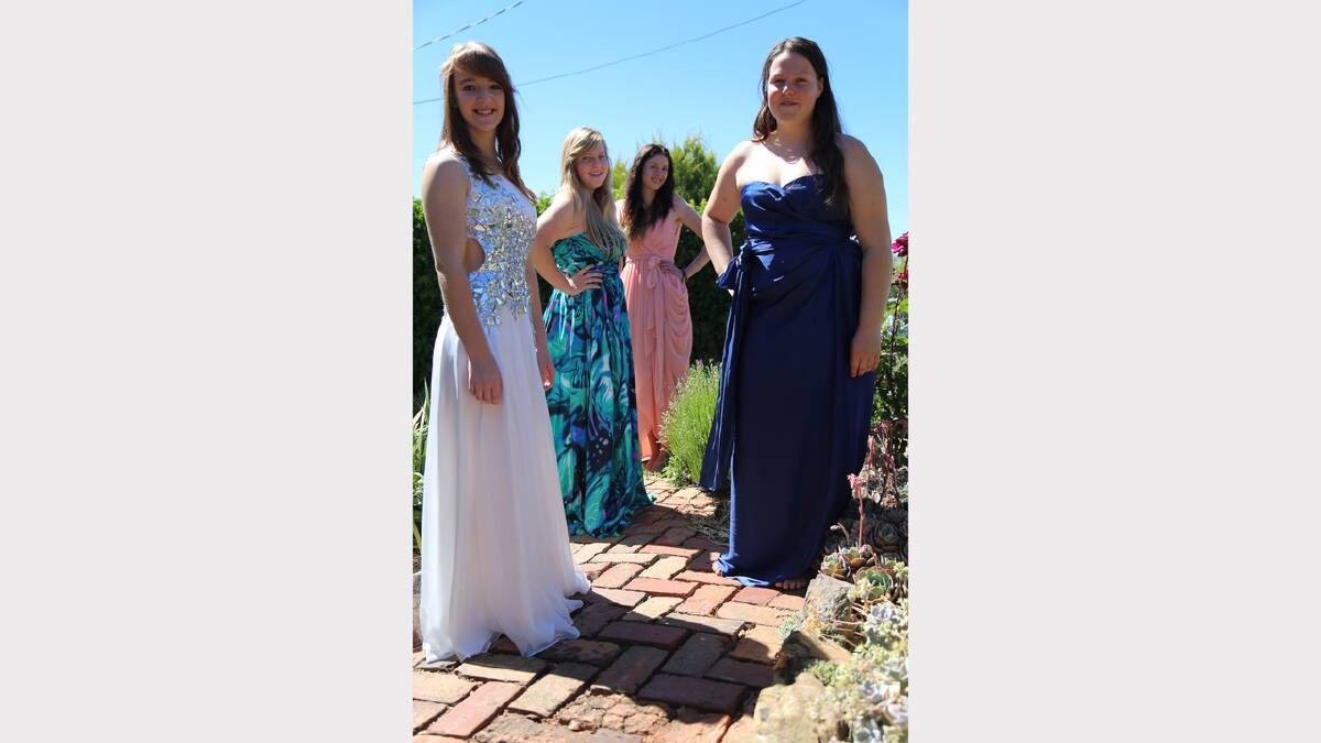 Queanbeyan High School year 12 students Stephanie Rayment, Katherine O'Brien, Jessie Mitchell and Amy Birtles in their formal frocks.