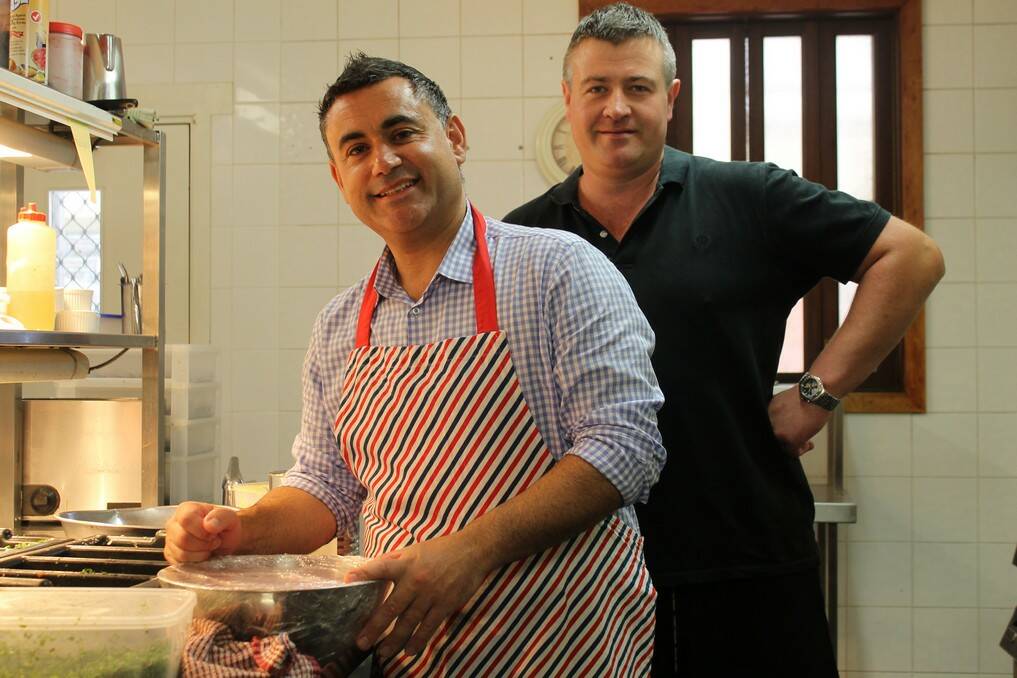 Local member John Barilaro and Walsh's Hotel chef Michael Bagley settled their lasagne rivalry in the kitchen this week, raising money for the Queanbeyan Special Needs Group.