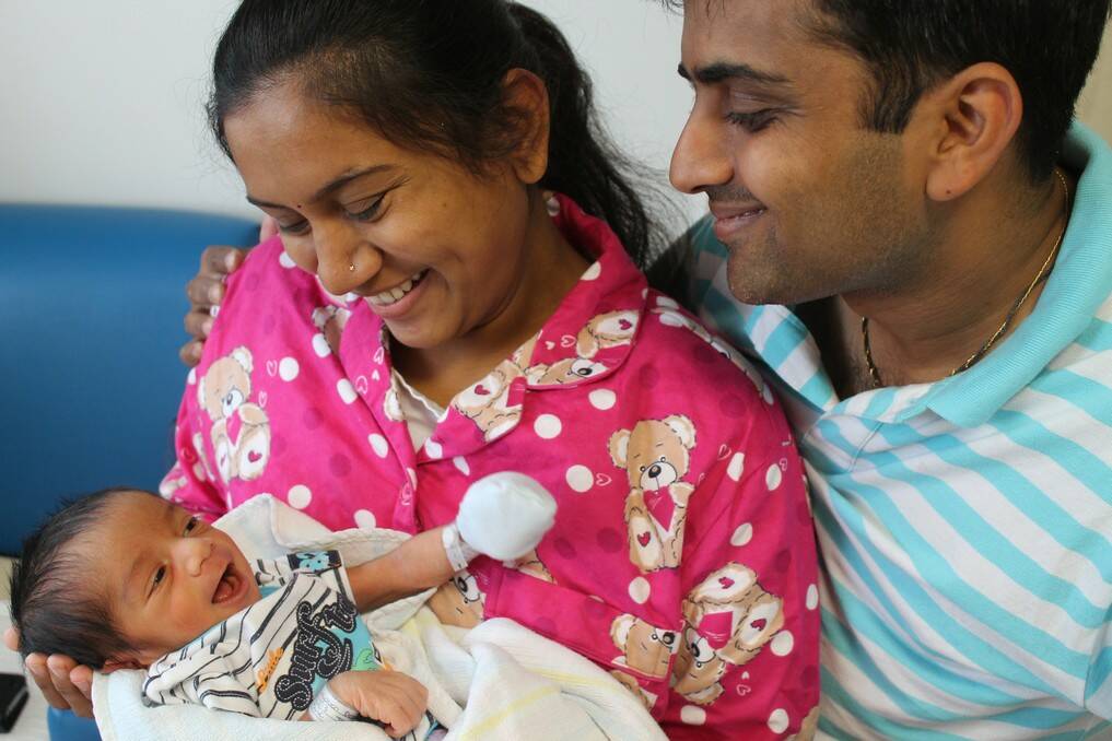 Parag and Dayaben Desai with their first born son born on March 19.