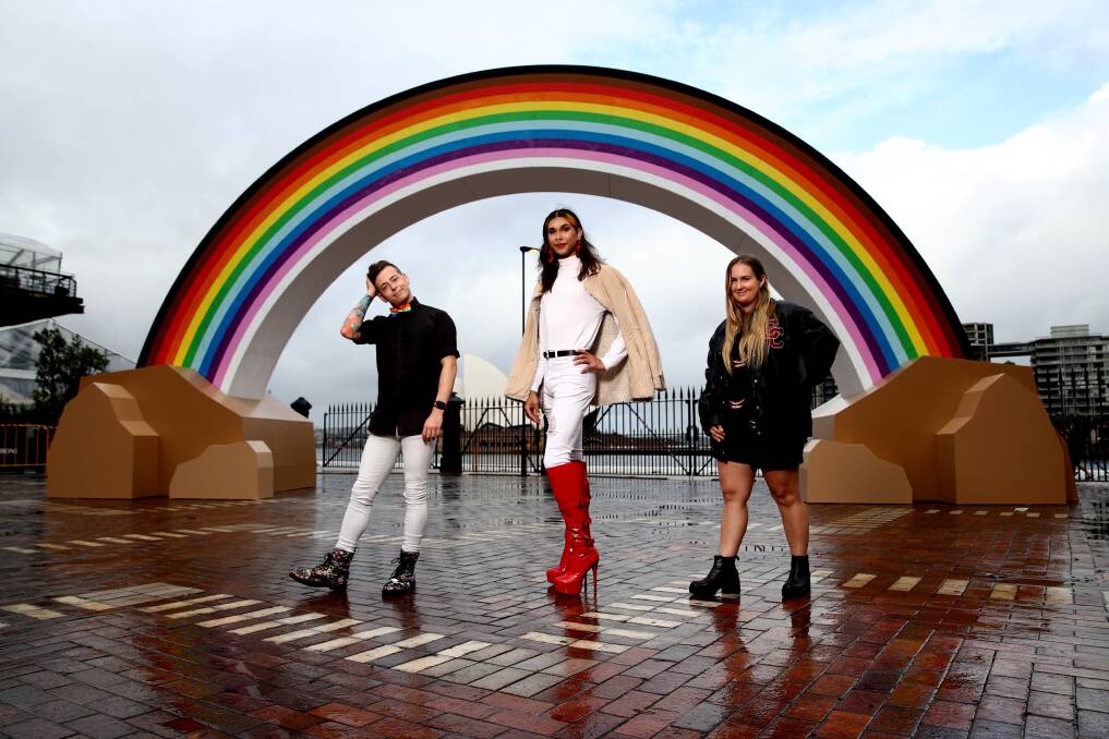 Nicholas Steepe (he/him), Jack Williams (they/them) and Sophie Barber (she/her/they) all live in regional areas and would love to have the Big Rainbow Project in regional Australia. Picture: Supplied 