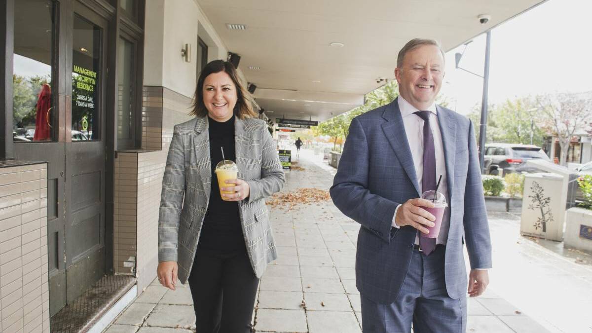 Kristy McBain and Labor Leader Anthony Albanese in Queanbeyan back in 2020. Picture: Dion Georgopoulos