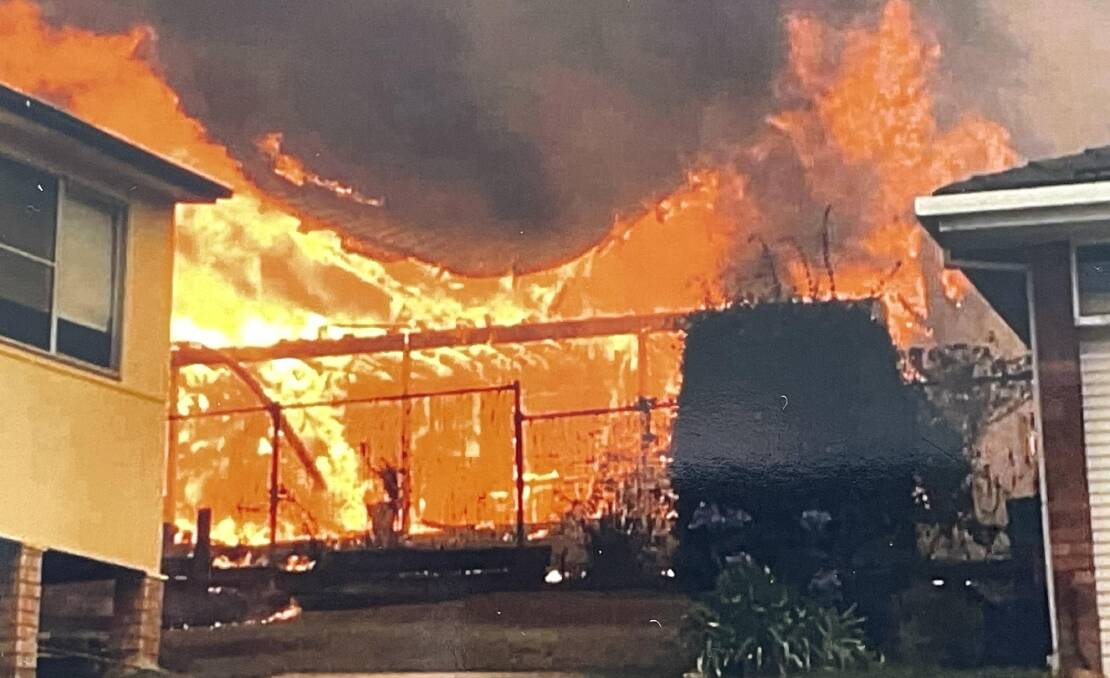 A picture of Ken and Katrina Walsh's home on fire on December 31, 2019. Picture supplied.