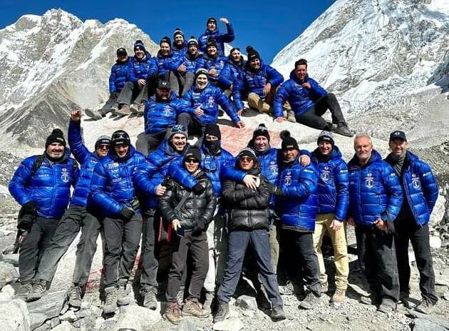 The group after reaching Everest Base Camp. Picture supplied
