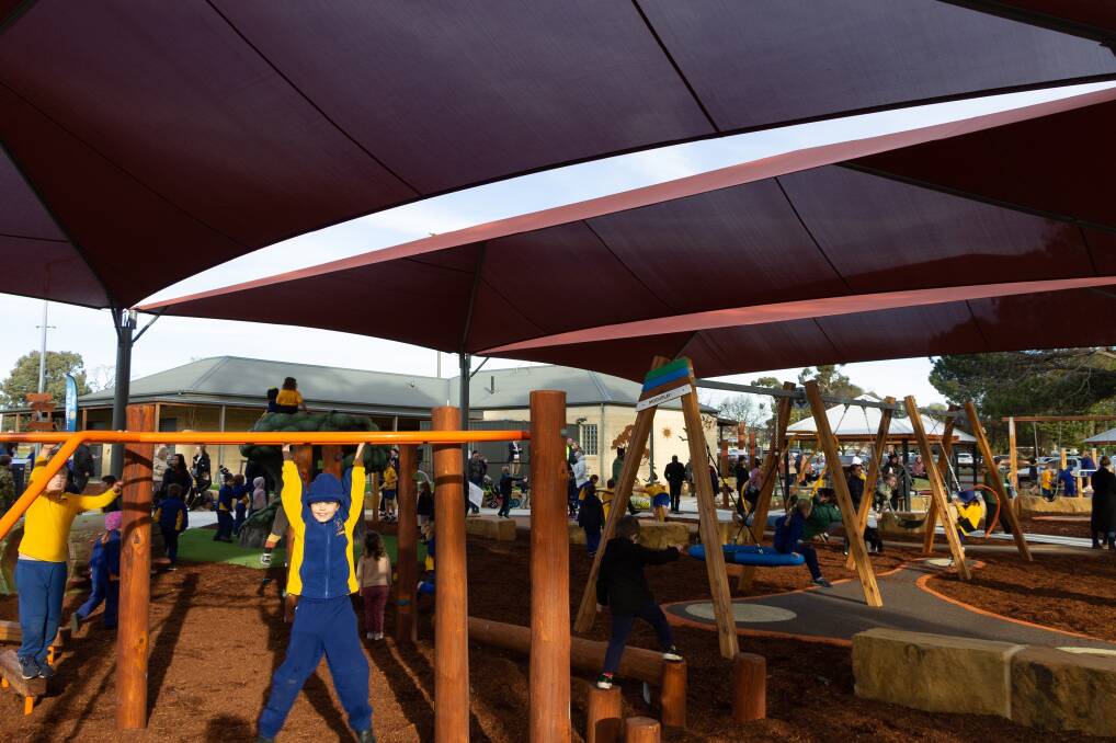 School kids enjoying the playground at its official opening on Thursday. Picture: QPRC