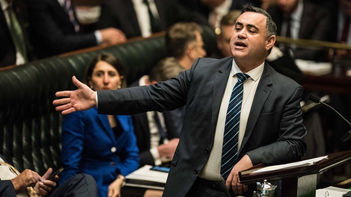 Known for speaking his mind - Deputy Premier and Member for Monaro, John Barilaro MP, delivers one of his almost operatic performances in the New South Wales Parliament. Photo: Wolter Peeters