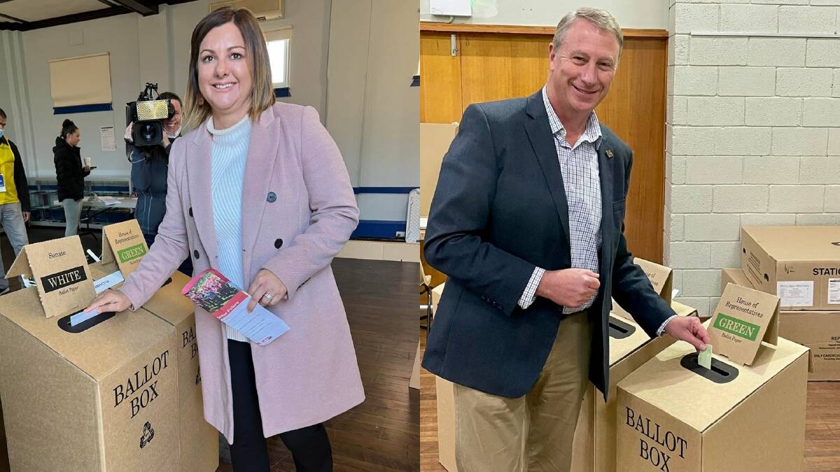 Labor's Kristy McBain and Liberal candidate Jerry Nockles cast their votes on election day, May 21, 2022.