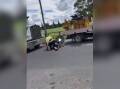 A still of the fight between a traffic controller and truck driver. Picture is from video