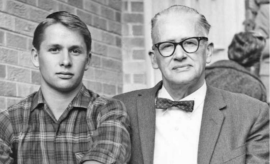 Roland, 20, at Hawksebury Agricultural College and his father Holm, 72, an industrial designer at Amalgamated Wireless Australasia. Picture: Supplied.
