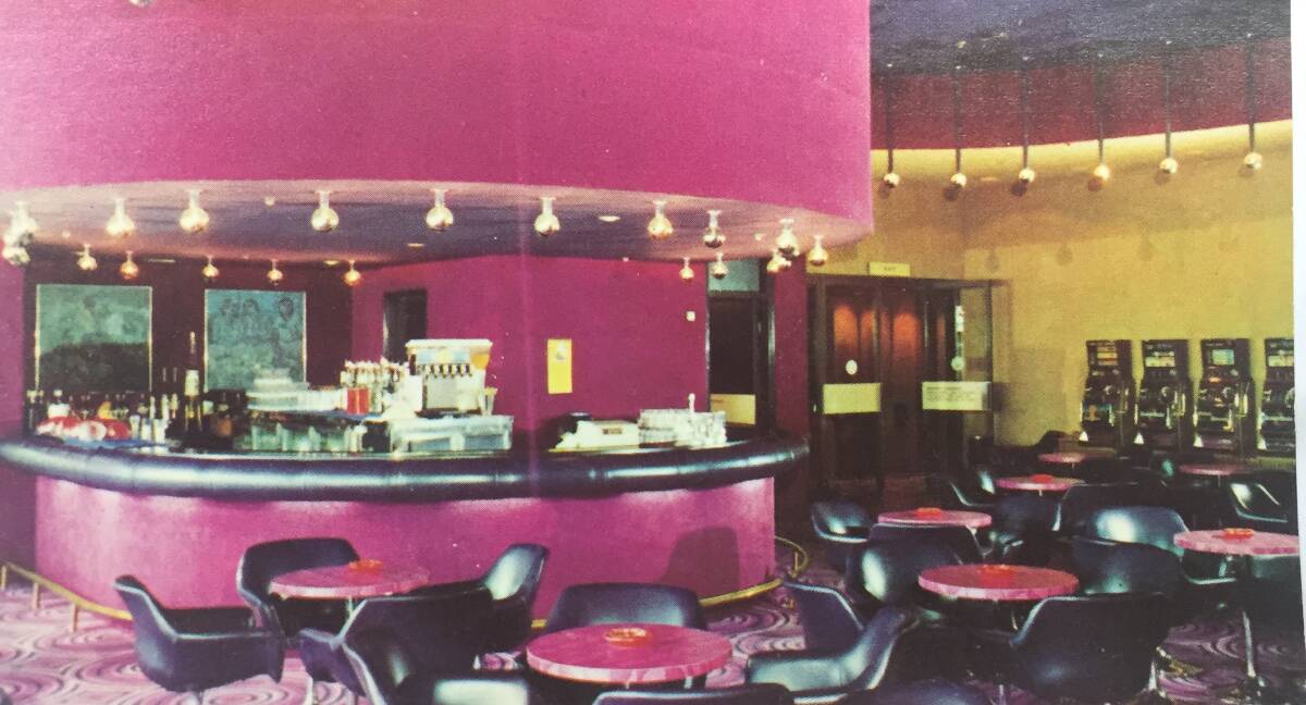 Purple felt covered the walls of the 'Mixed Lounge' bar. Photo: Club Photography

