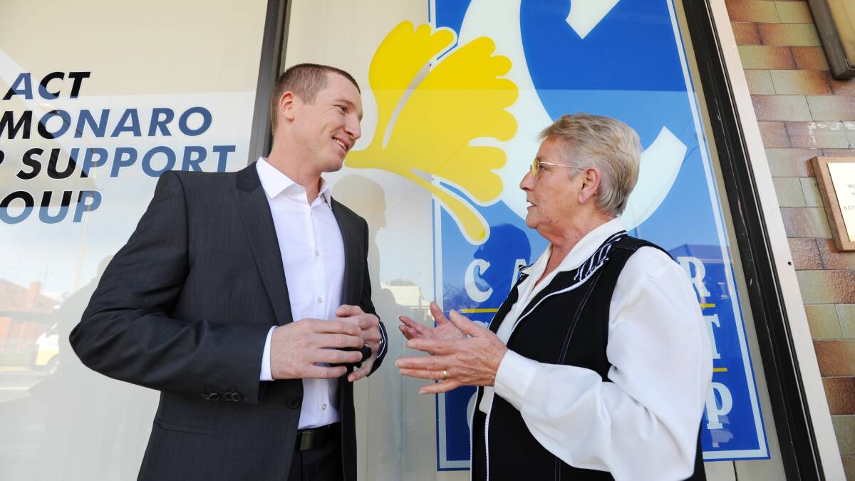 Former Australian wicket keeper and Queanbeyan boy Brad Haddin is the ambassador for Rise Above (the ACT Eden Monaro Cancer Support Group). Pictured here with Mrs Cuschieri. Photo: Holly Treadaway
