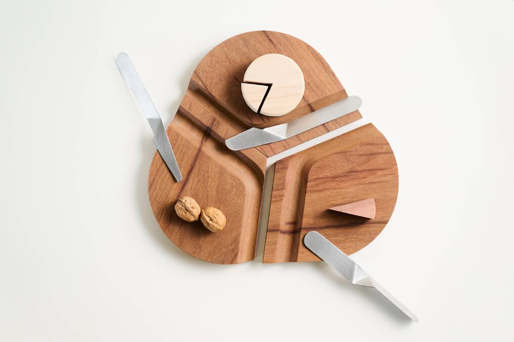 Clover Cheeseboard and Knives. Cheeseboard designed by Hugh Bosman. Knives designed and made by Ferro Forma. Picture Rohan Thomson