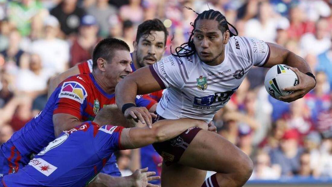 Tackle: Marty Taupau (right) urged Australian youth to speak about mental health. 