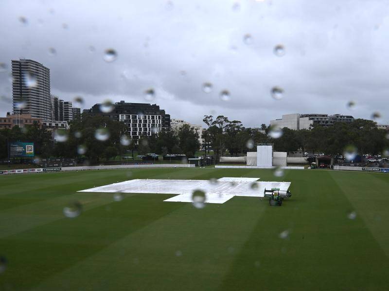 Rain had the final say on day one of the Sheffield Shield final between hosts Victoria and SA. Photo: Joel Carrett/AAP PHOTOS