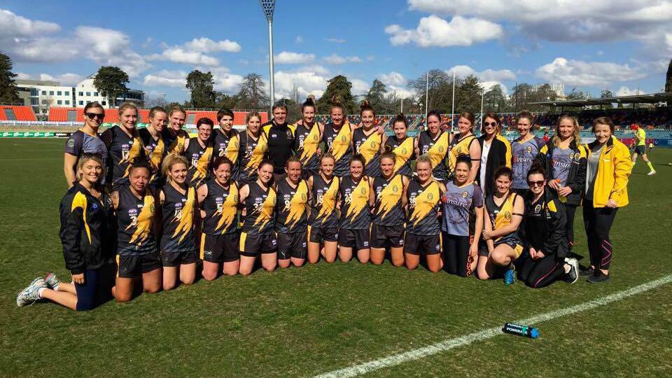 The Tigerettes after their 61-point semi final win at StarTrack Oval. Photo: Supplied.